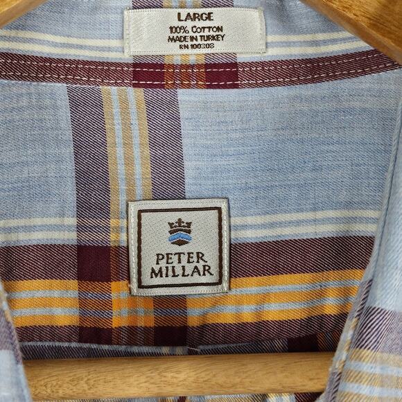 PETER MILLAR BUTTON-UP PLAID LONG SLEEVE DRESS SHIRT – SIZE LARGE - 100% COTTON - Picture 7 of 9
